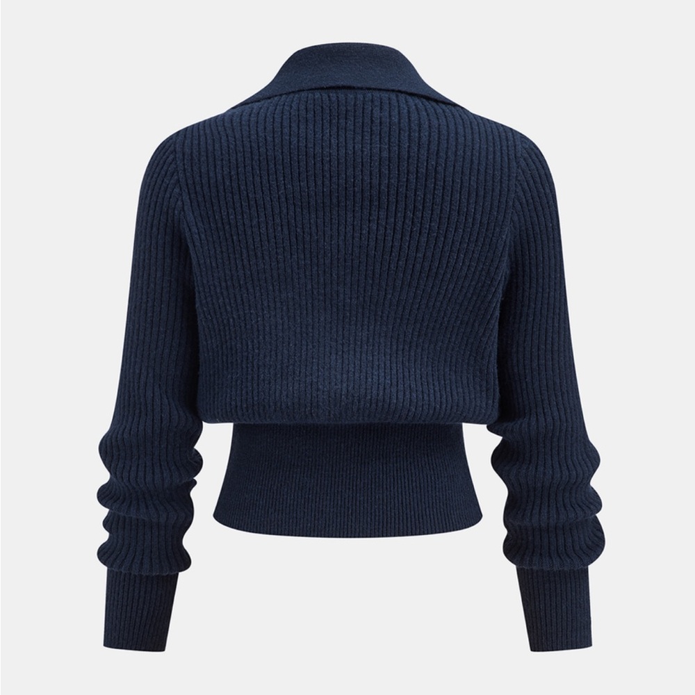 Commense Navy Ribbed Knit Cardigan with Gold Hardware - Picture 2 of 12